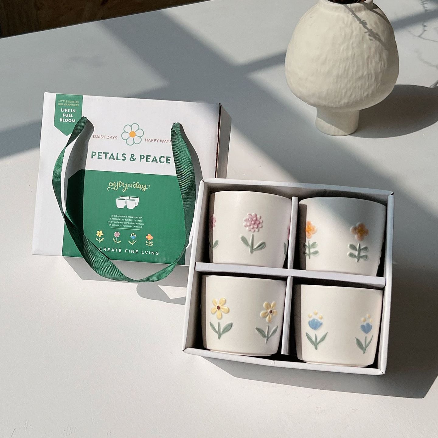 家居生活雜貨舖 浮雕花卉手握杯禮盒組