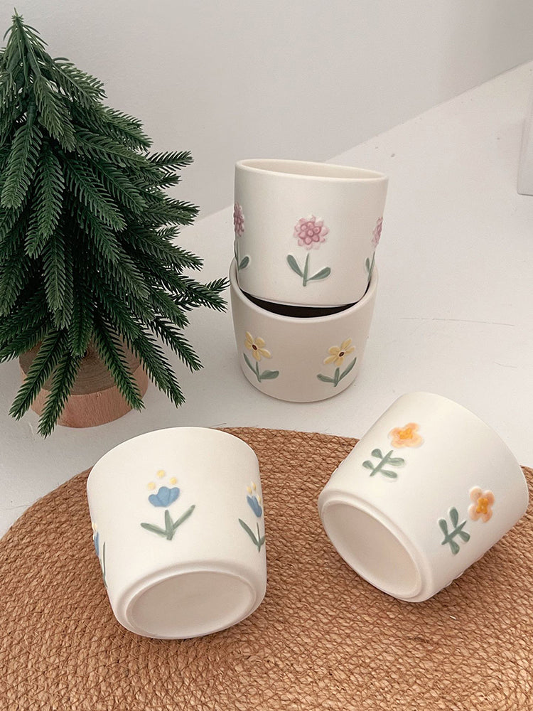 家居生活雜貨舖 浮雕花卉手握杯禮盒組