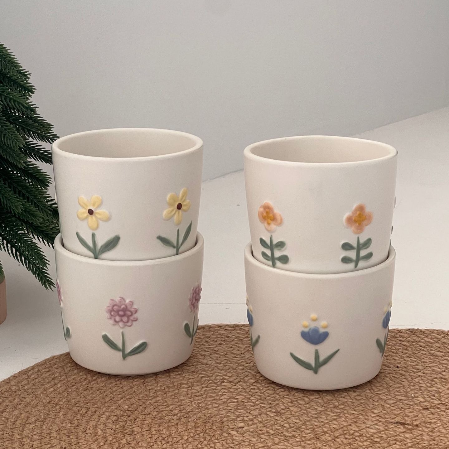 家居生活雜貨舖 浮雕花卉手握杯禮盒組