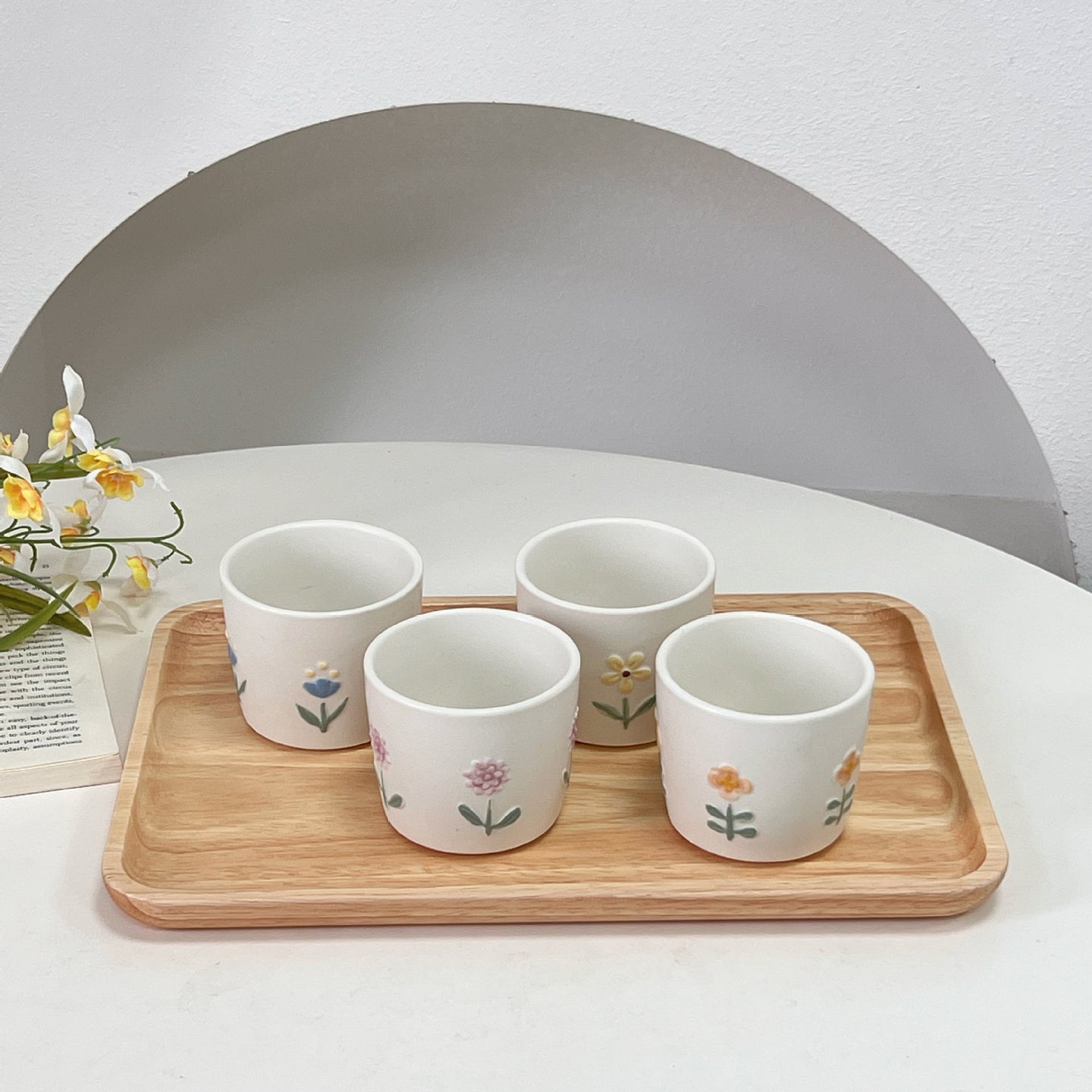 家居生活雜貨舖 浮雕花卉手握杯禮盒組