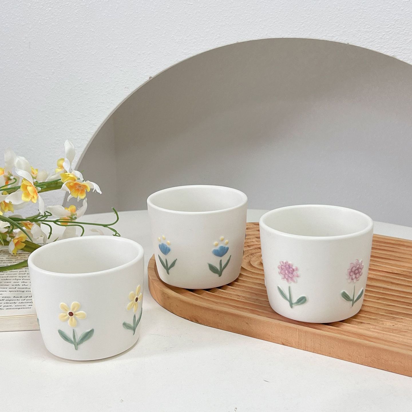 家居生活雜貨舖 浮雕花卉手握杯禮盒組