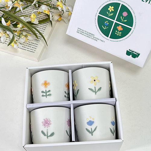 家居生活雜貨舖 浮雕花卉手握杯禮盒組