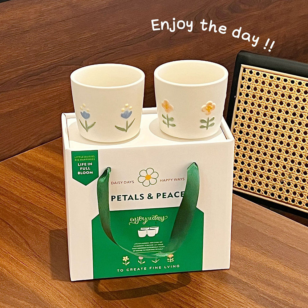 家居生活雜貨舖 浮雕花卉手握杯禮盒組