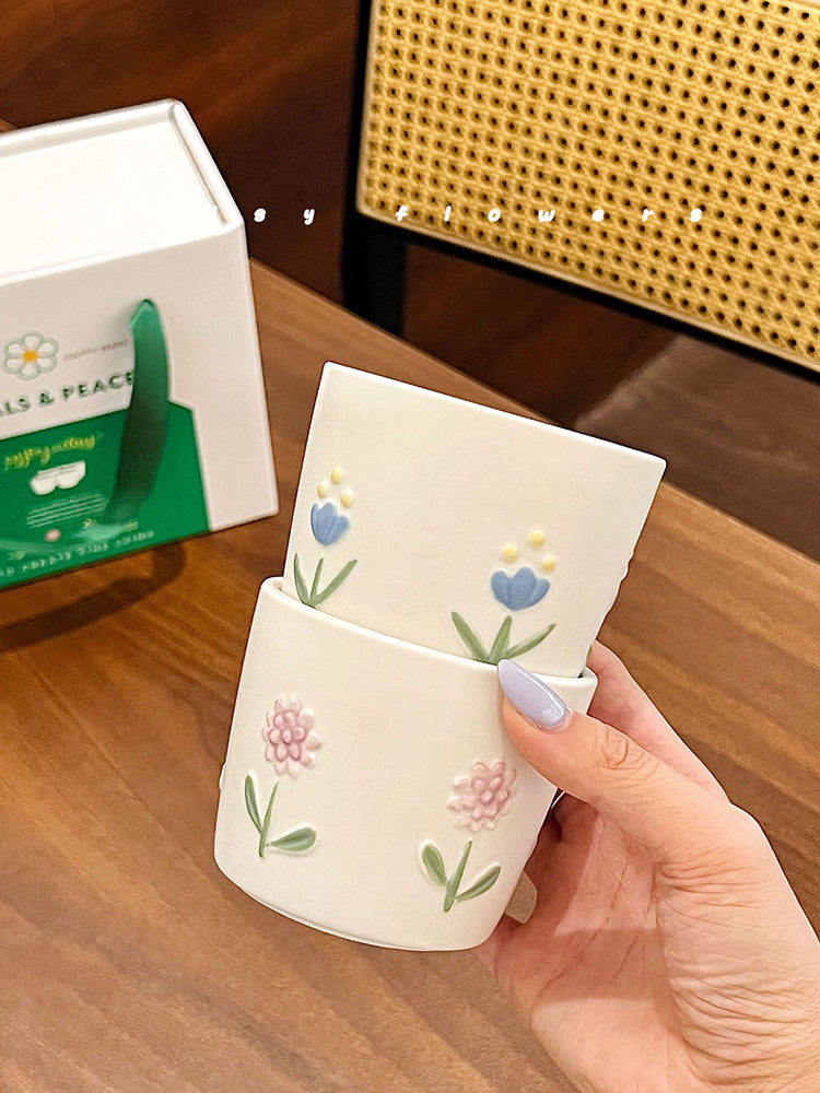 家居生活雜貨舖 浮雕花卉手握杯禮盒組