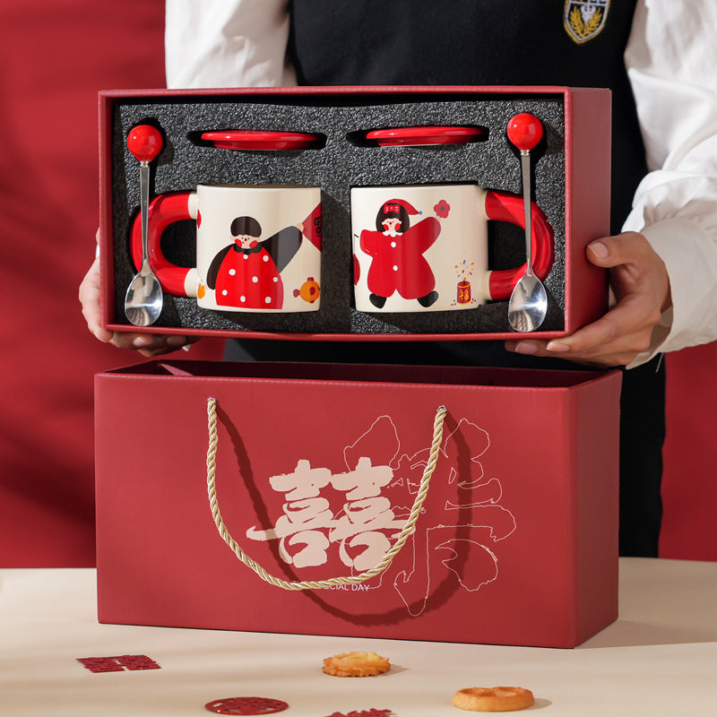 創意小物館 喜慶插畫對杯禮盒