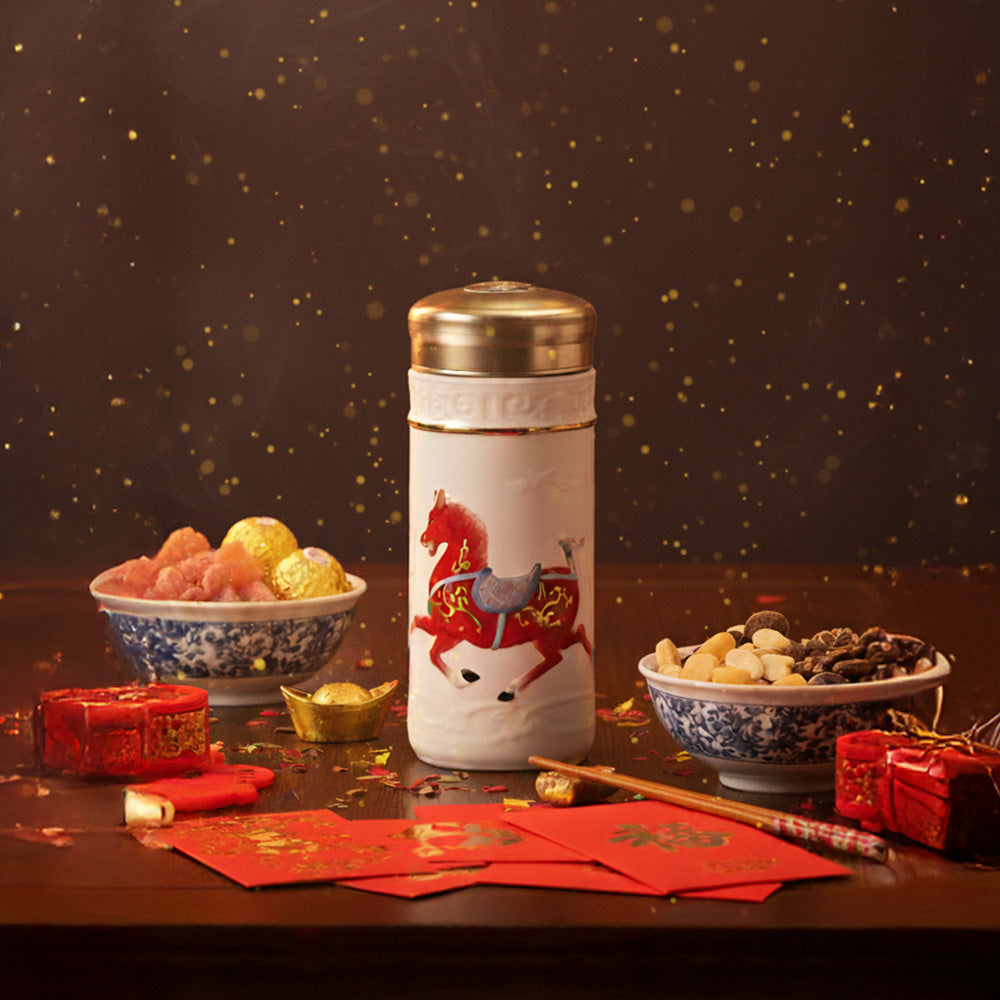乾唐軒活瓷 盛世寶馬-漢代汗血寶馬隨身杯 / 大 / 雙層 / 白紅彩金 330ml