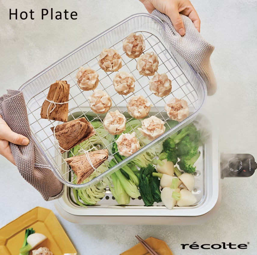 recolte Hot Plate 電烤盤+陶瓷深鍋蒸盤+蒸籠超值組 RHP-1