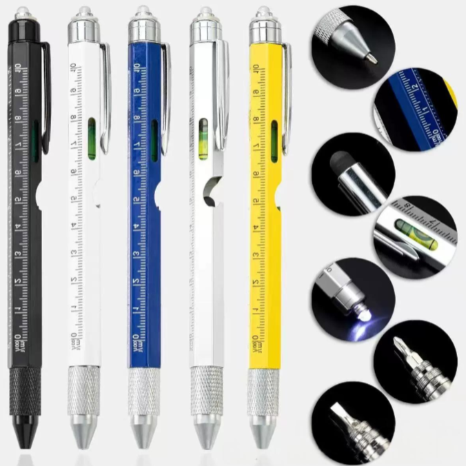 9合1多功能支架工具筆LED燈開瓶器螺絲起子觸控螢幕金屬原子筆
