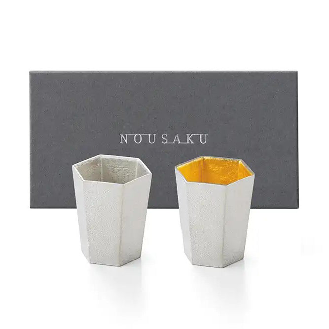 能作 NOUSAKU 純錫・金箔六角純錫杯對杯禮盒