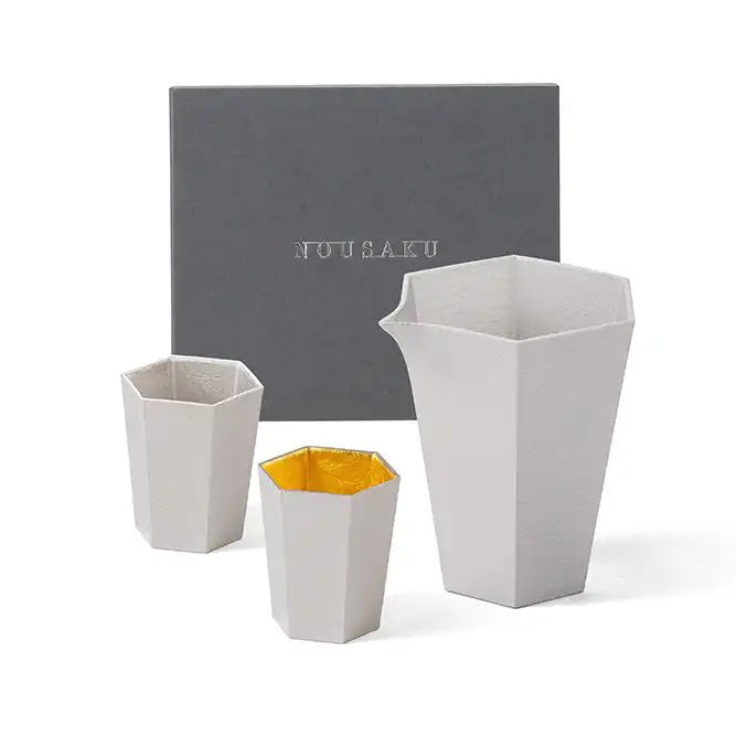 能作 NOUSAKU 六角酒器組(六角片口盅+純錫・金箔對杯)