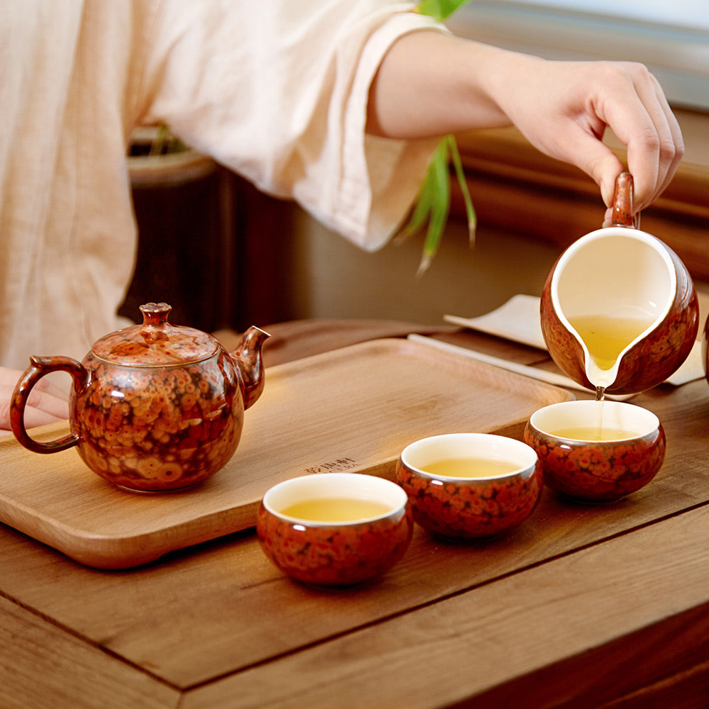 乾唐軒活瓷 多福圓滿茶具組 / 一壺+六杯+茶海 / 曜變鐵花金