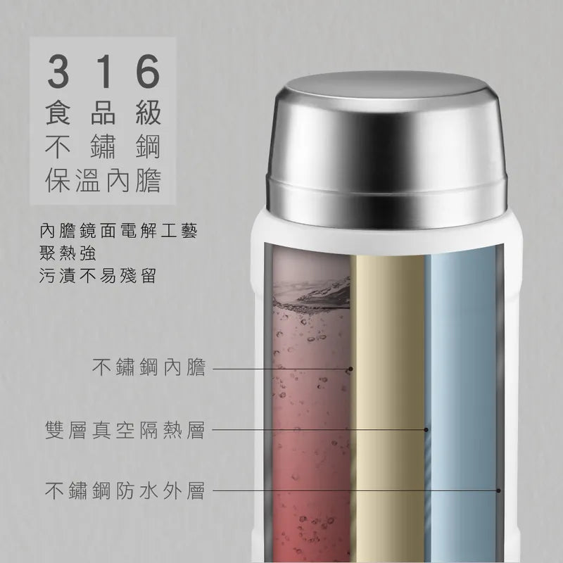 【KINYO】316不鏽鋼真空燜燒罐 800ml (黑色)附贈不鏽鋼湯匙、杯蓋碗&雙層保溫袋 (KIM-48)