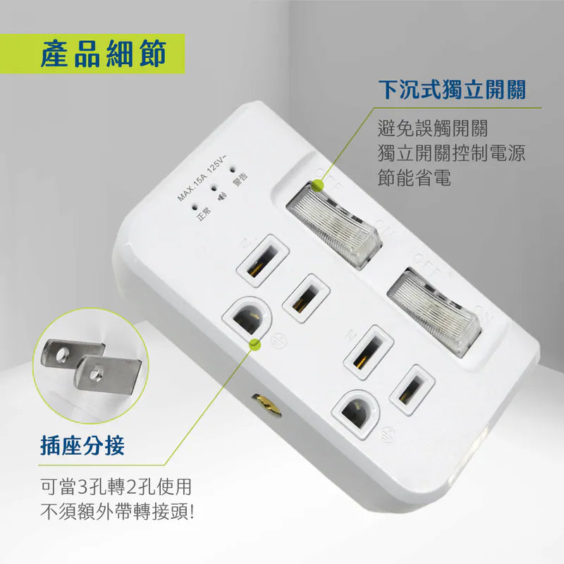 kinyo  高溫斷電2開2插分接器 (GIB-322)