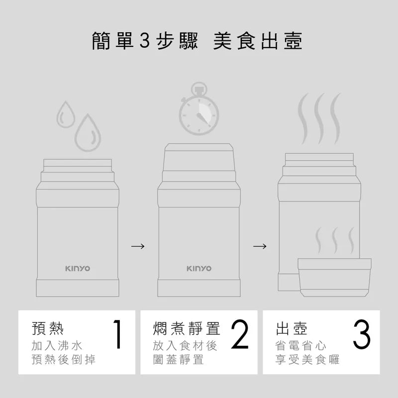 【KINYO】316不鏽鋼真空燜燒罐 800ml (黑色)附贈不鏽鋼湯匙、杯蓋碗&雙層保溫袋 (KIM-48)