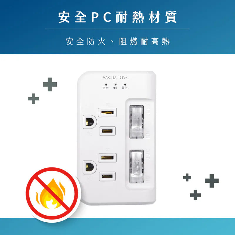 kinyo  高溫斷電2開2插分接器 (GIB-322)