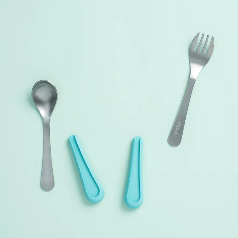 VIIDA  [幼兒外出組] 抗菌不鏽鋼叉匙組(L)+防水收納袋(L)+多功能食物剪