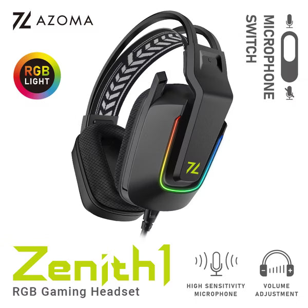 AZOMA Zenith1 RGB 電競耳機麥克風 邊界黑/幻綠白