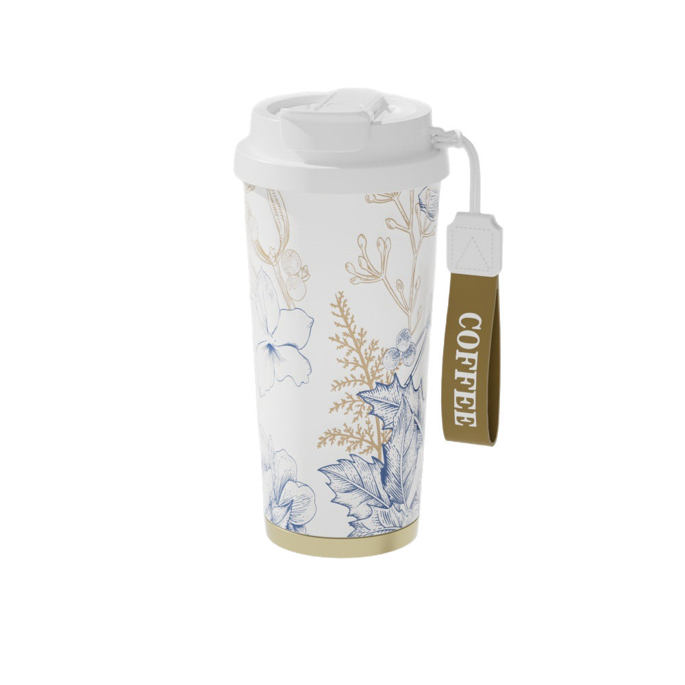 家居生活雜貨舖 花草圖樣陶瓷內膽隨行保溫杯