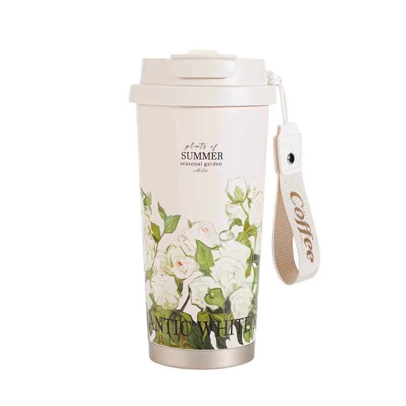 夏日花園輕奢感保溫杯冬季奶茶雙飲口泡茶水杯高顏值吸管禮品杯子
