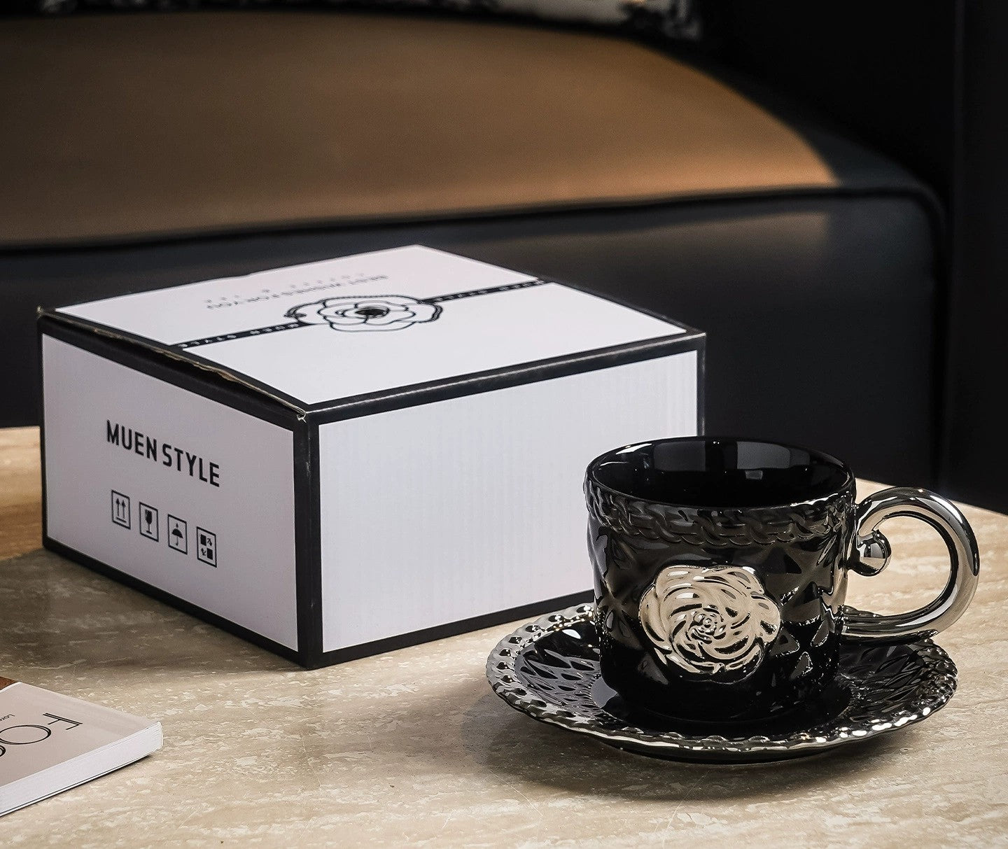 陶瓷咖啡杯碟套裝浮雕輕奢高級感法式歐式咖啡杯伴手禮