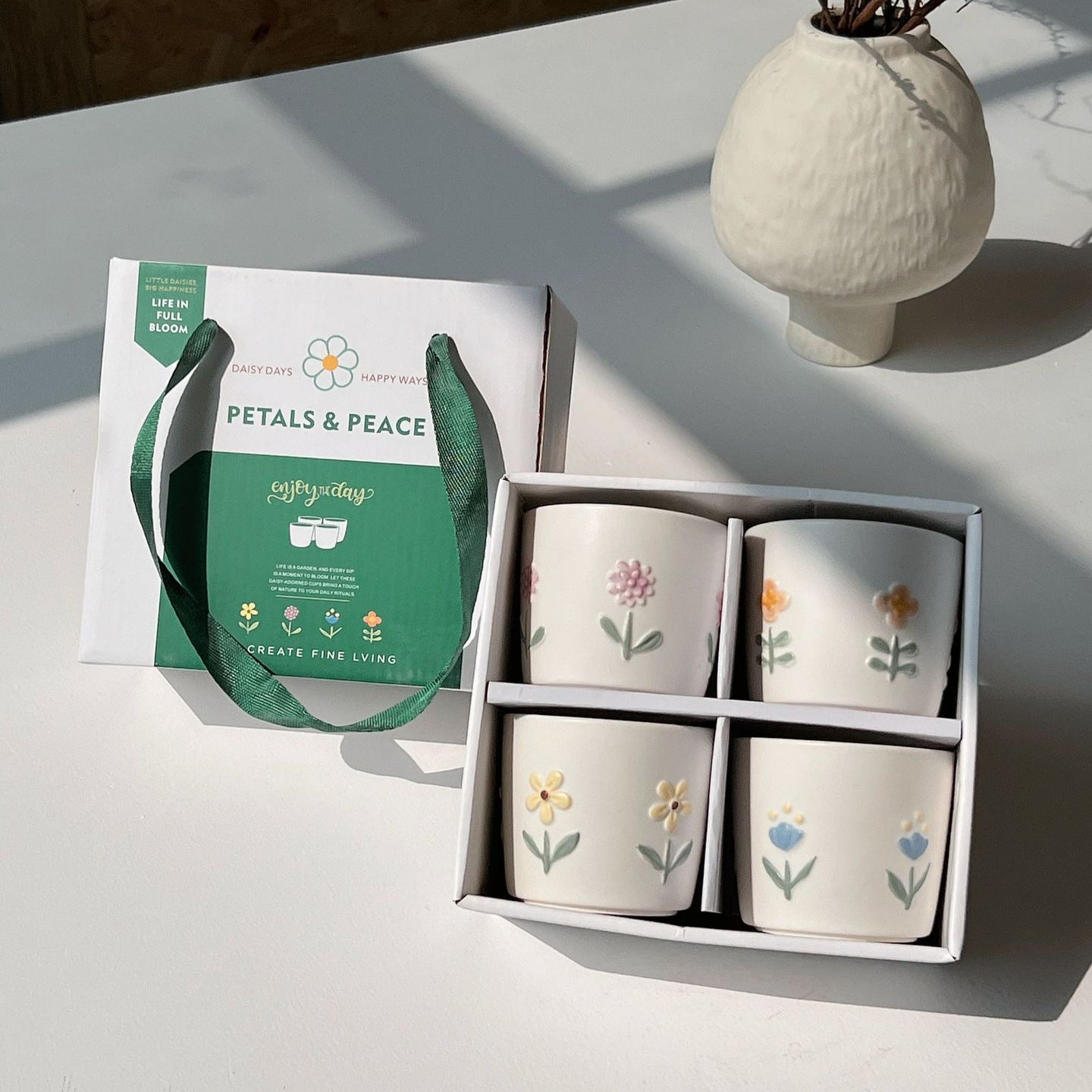 家居生活雜貨舖 浮雕花卉手握杯禮盒組