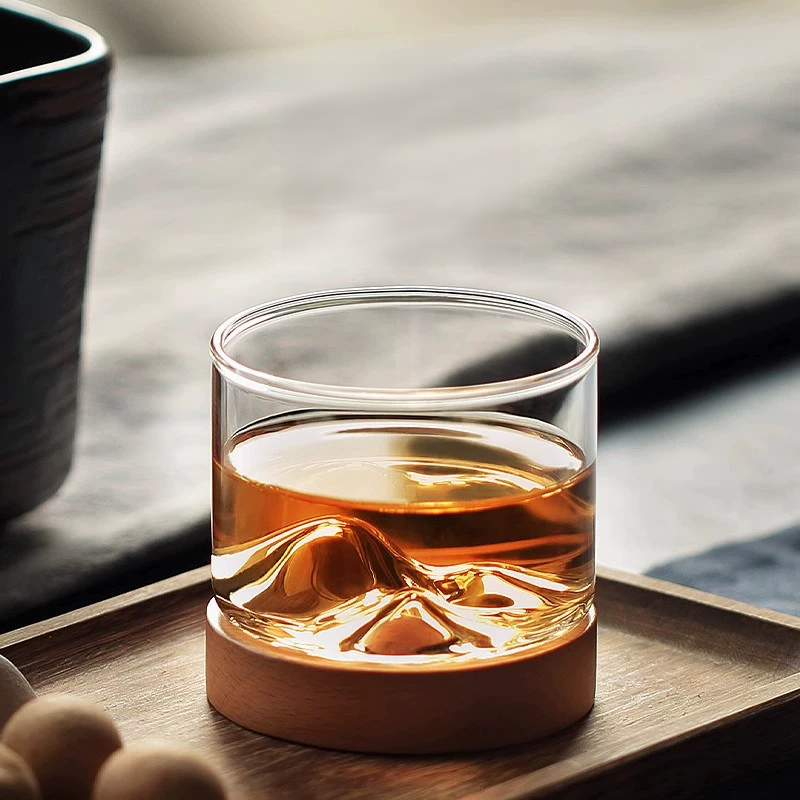 創意小物館 巒山木托玻璃茶酒杯 小