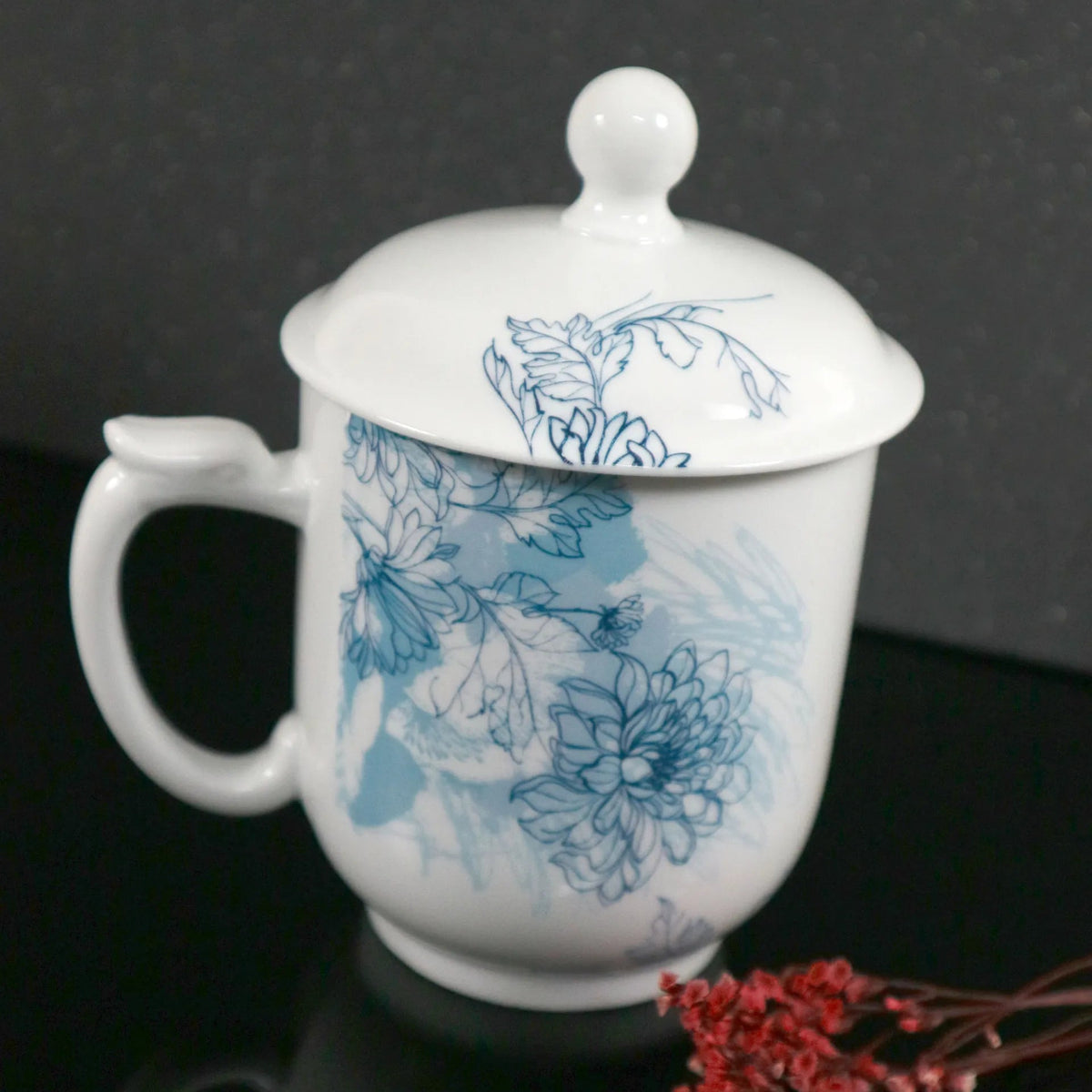 陶緣彩瓷 花開富貴蓋杯